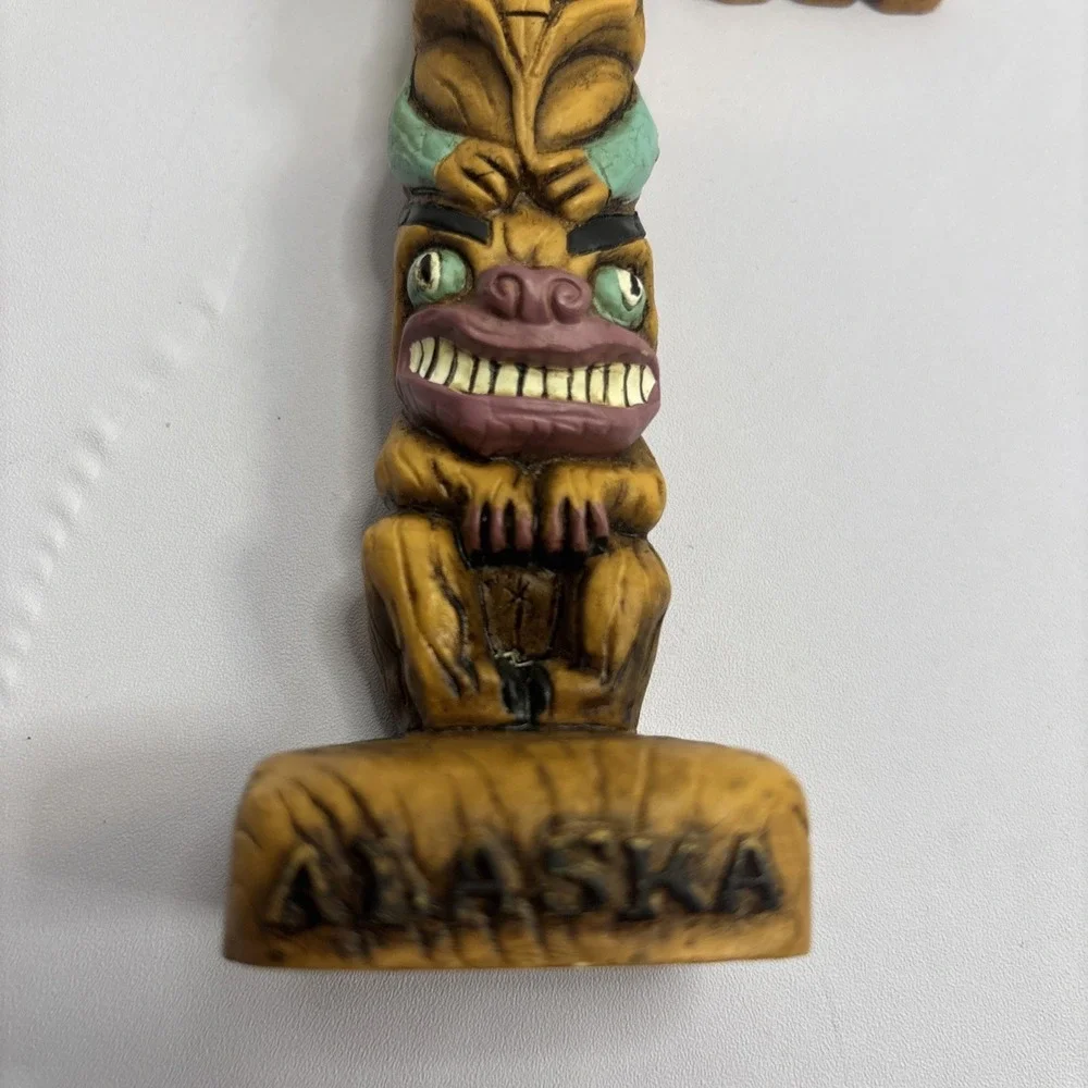 Alaska Colorful Carved Hand Painted Animal Totem Pole Resin Figurine 6.5